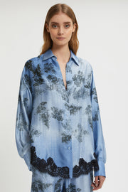 SATIN SHIRT WITH DENIM AND LACE PRINT