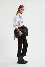 JEANS 5 TASCHE CROP IN BULL CON PIZZO SUL FONDO