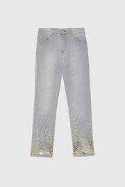 JEANS 5 TASCHE DENIM GRIGIO CON PAILLETTES