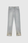 5 POCKET GRAY DENIM JEANS WITH SEQUINS