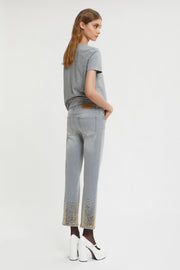 5 POCKET GRAY DENIM JEANS WITH SEQUINS