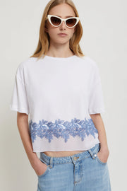 T-SHIRT CROP CON PIZZO SFUMATO