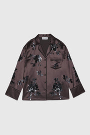 CAMICIA A PIGIAMA IN RASO CON FIORI DI PAILLETTES