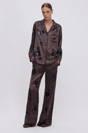CAMICIA A PIGIAMA IN RASO CON FIORI DI PAILLETTES