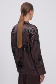 CAMICIA A PIGIAMA IN RASO CON FIORI DI PAILLETTES