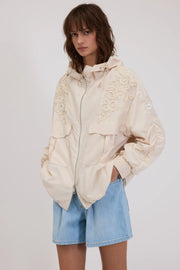 PARKA IN TAFFETAS CON CAPPUCCIO E RICAMI CORNELY