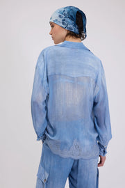 CAMICIA IN GEORGETTE STAMPA DENIM CON PIZZO