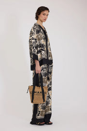 PANTALONI IN RASO DI VISCOSA CON STAMPA TROPICALE