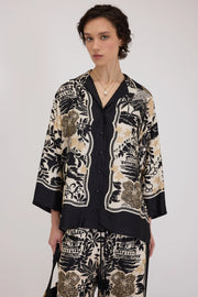 CAMICIA PIGIAMA IN RASO DI VISCOSA CON STAMPA TROPICALE A FOULARD