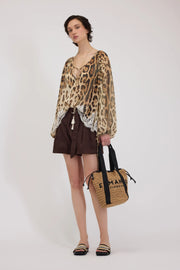 BLUSA IN GEORGETTE STAMPA ANIMALIER CON PIZZO