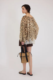 BLUSA IN GEORGETTE STAMPA ANIMALIER CON PIZZO