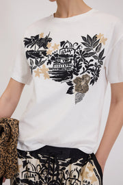 T-SHIRT IN JERSEY CON STAMPA TROPICALE