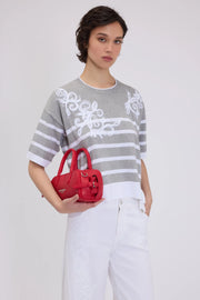 MAGLIA IN COTONE A RIGHE CON PIZZO