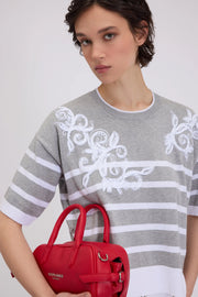 MAGLIA IN COTONE A RIGHE CON PIZZO