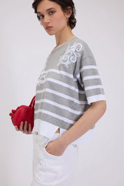MAGLIA IN COTONE A RIGHE CON PIZZO