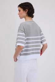 MAGLIA IN COTONE A RIGHE CON PIZZO