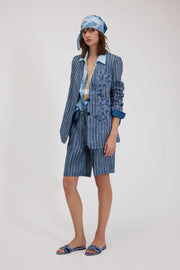 BERMUDA IN LINO GESSATO STAMPA DENIM