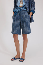 BERMUDA IN LINO GESSATO STAMPA DENIM