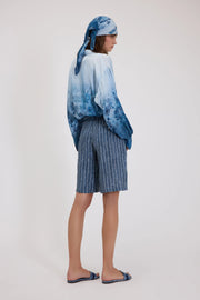 BERMUDA IN LINO GESSATO STAMPA DENIM