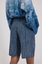 BERMUDA IN LINO GESSATO STAMPA DENIM