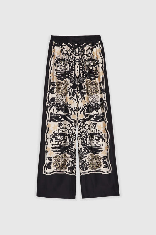 PANTALONI IN RASO DI VISCOSA CON STAMPA TROPICALE