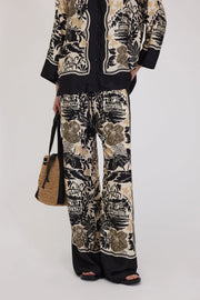 PANTALONI IN RASO DI VISCOSA CON STAMPA TROPICALE