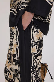 PANTALONI IN RASO DI VISCOSA CON STAMPA TROPICALE