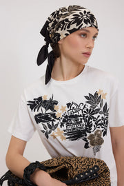 FOULARD IN RASO DI VISCOSA CON STAMPA TROPICALE