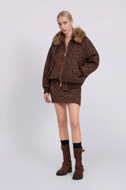 BOMBER IN TWEED BOUCLÉ CON COLLO DI PELLICCIA ERMANNO FIRENZE 