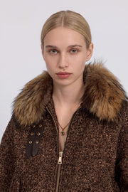 BOMBER IN TWEED BOUCLÉ CON COLLO DI PELLICCIA ERMANNO FIRENZE 