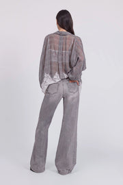 JEANS FLARE IN DENIM GRIGIO STRETCH