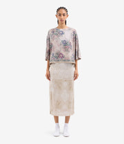 ADANASTR SILK T-SHIRT WITH FLORAL PRINT