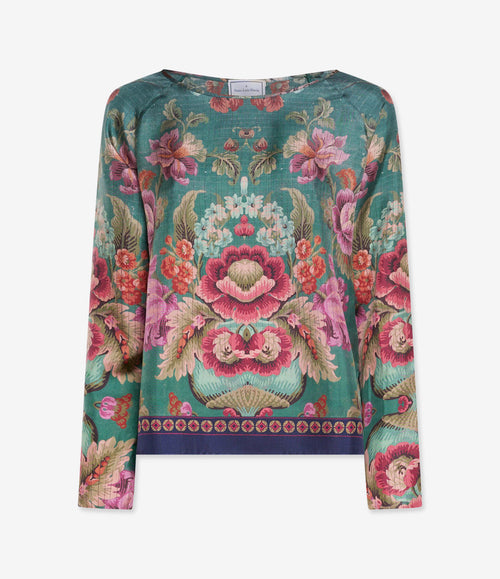 ALOE TOP MANICA LUNGA IN SETA STAMPA FLOREALE