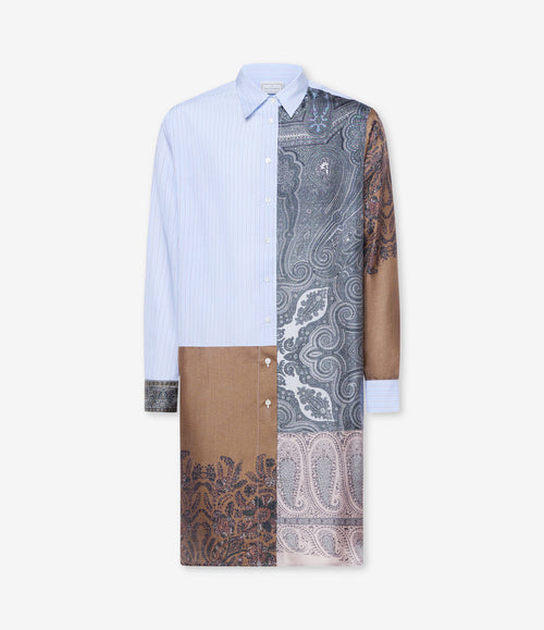 ALOMHI CAMICIA ABITO IN COTONE CON PANNELLI IN SETA