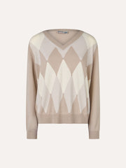 MAGLIA CASHMERE SCOLLO V CON ROMBI