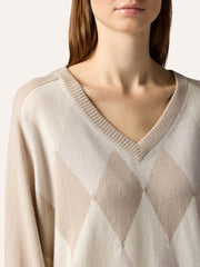 MAGLIA CASHMERE SCOLLO V CON ROMBI