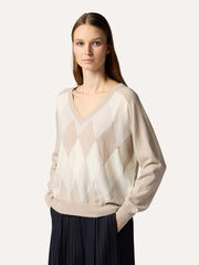MAGLIA CASHMERE SCOLLO V CON ROMBI
