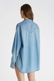 CAMICIA OVERSIZE IN JEANS CON PIPING