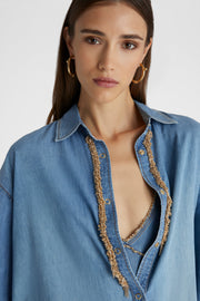 CAMICIA OVERSIZE IN JEANS CON PIPING