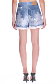 SHORT IN DENIM STAMPA PIZZO