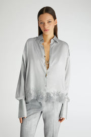 CAMICIA REGULAR IN SATIN CON PIZZO