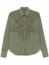 GREEN SILK SHIRT WITH LACE