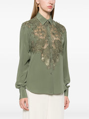 GREEN SILK SHIRT WITH LACE