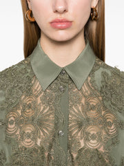 GREEN SILK SHIRT WITH LACE