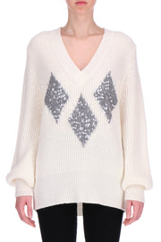 RIBBED SWEATER WITH SEQUIN RHOMBUS