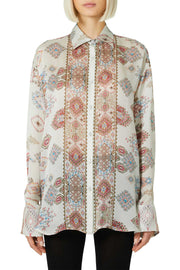 CAMICIA OVER IN SETA STAMPA GEOMETRICA