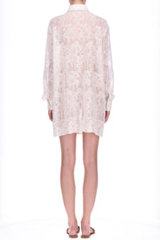 CAMICIA LUNGA CON RICAMO FLOREALE E PIZZO