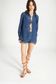 CAMICIA IN CHAMBRAY DI COTONE CON LAVORAZIONE IN SANGALLO