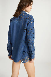 CAMICIA IN CHAMBRAY DI COTONE CON LAVORAZIONE IN SANGALLO