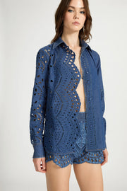CAMICIA IN CHAMBRAY DI COTONE CON LAVORAZIONE IN SANGALLO